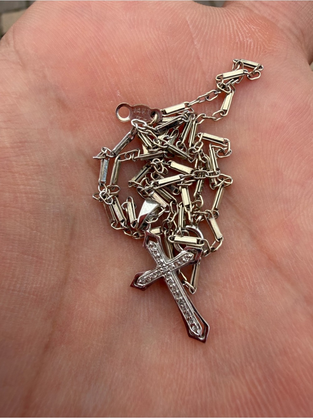 14k Vintage Women’s Dainty Estate with Natural Diamond Cross Necklace